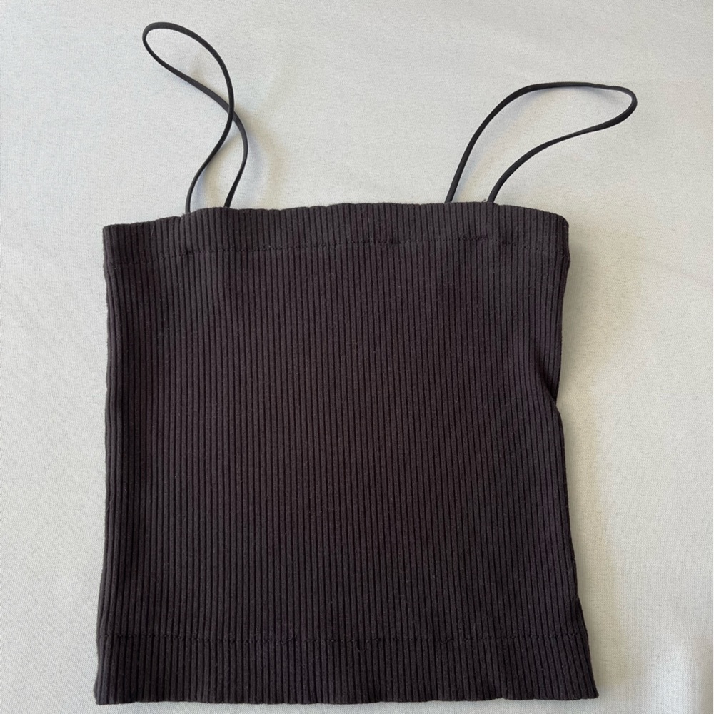 American Eagle Outfitters Charcoal Ribbed Cropped Tube Top